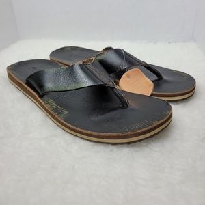 BED STU Black Distressed Leather Flip Flop Men's CasualSandals Shoes Size 10